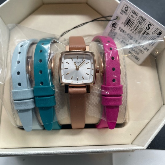 Tissot 1853 Silver and Rose Gold-tone Quartz Square Watch...